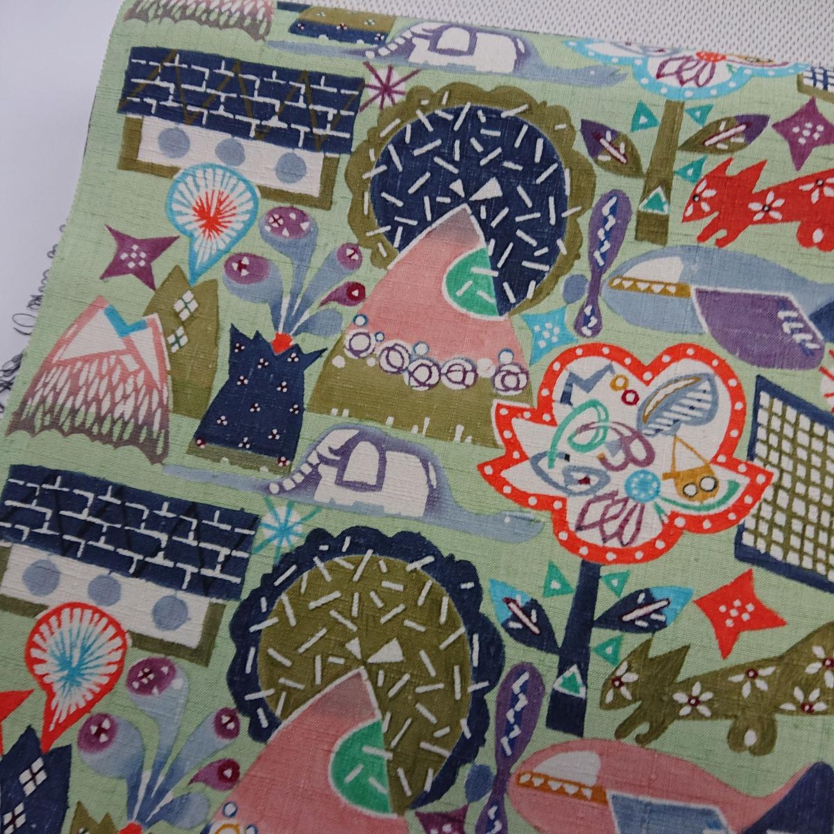 きものヱビス■ 国画会 池 深雪作　型絵染紬地名古屋帯地　反物 きものヱビス□ 国画会 池 深雪作型絵染紬地名古屋帯地反物