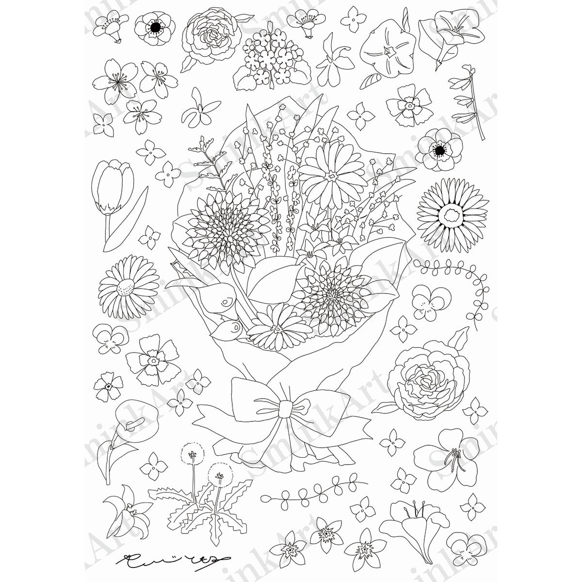 SminkArt塗り絵シール【 植物柄 】 A4サイズ2種/セット<塗り絵デザインシール>