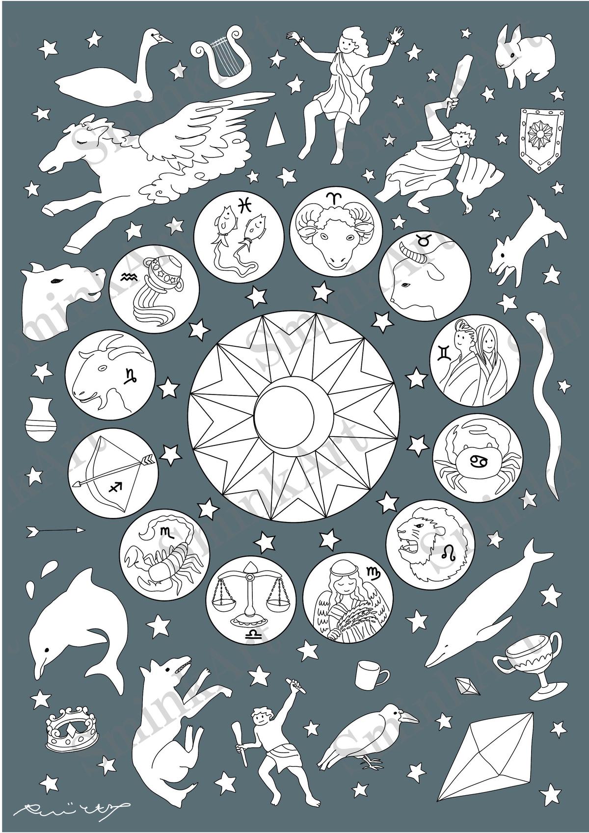 SminkArt塗り絵シール【 全柄 10枚セット】A4サイズ(犬猫・宇宙・ポップ・和・植物...