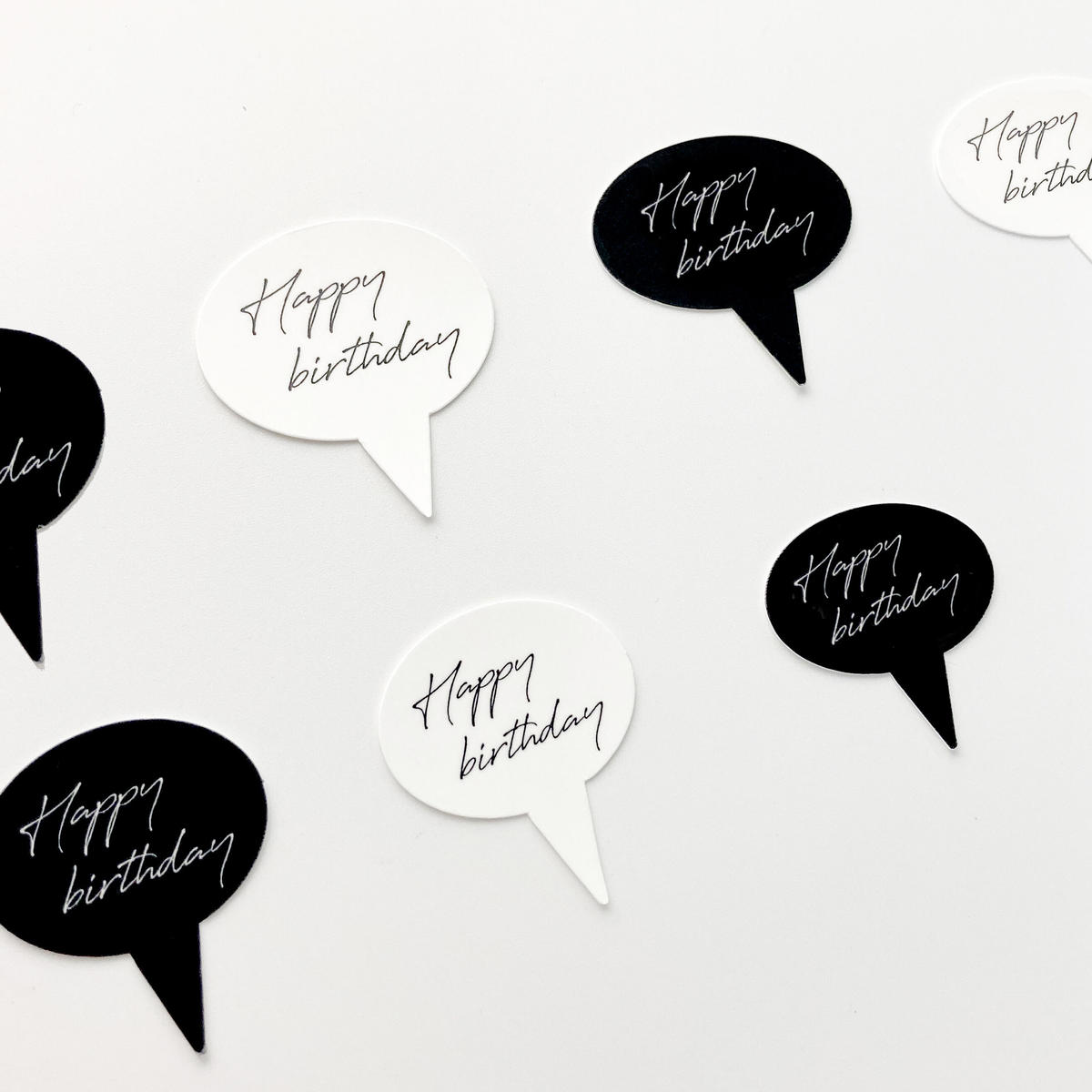 p002 Happy Birthdayメッセージピック 黒 100枚入 シールとケーキ