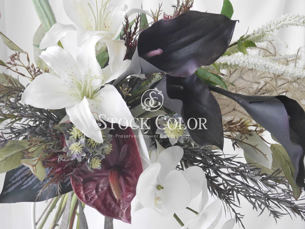 ユリとカラーリリィのウェディングブーケ アーティフィシャルフラワー ウェディング 和装 白無垢 ユリとカラーリリィのウェディングブーケ アーティフィシャルフラワー ウェディング 和装 白無垢