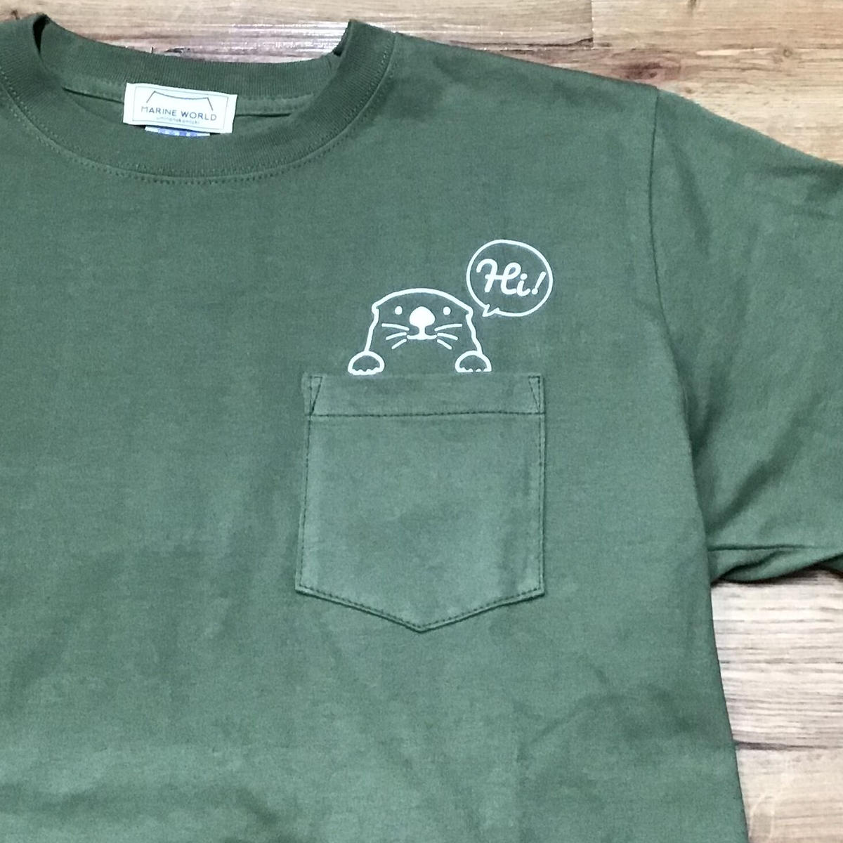 ポケット付tシャツ ラッコ ライトオリーブ すいそう