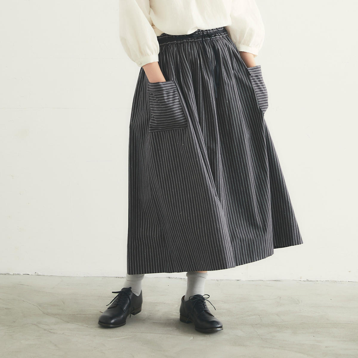 MAGALI マガリ ストライプロングスカート #ホワイト、ネイビー ...