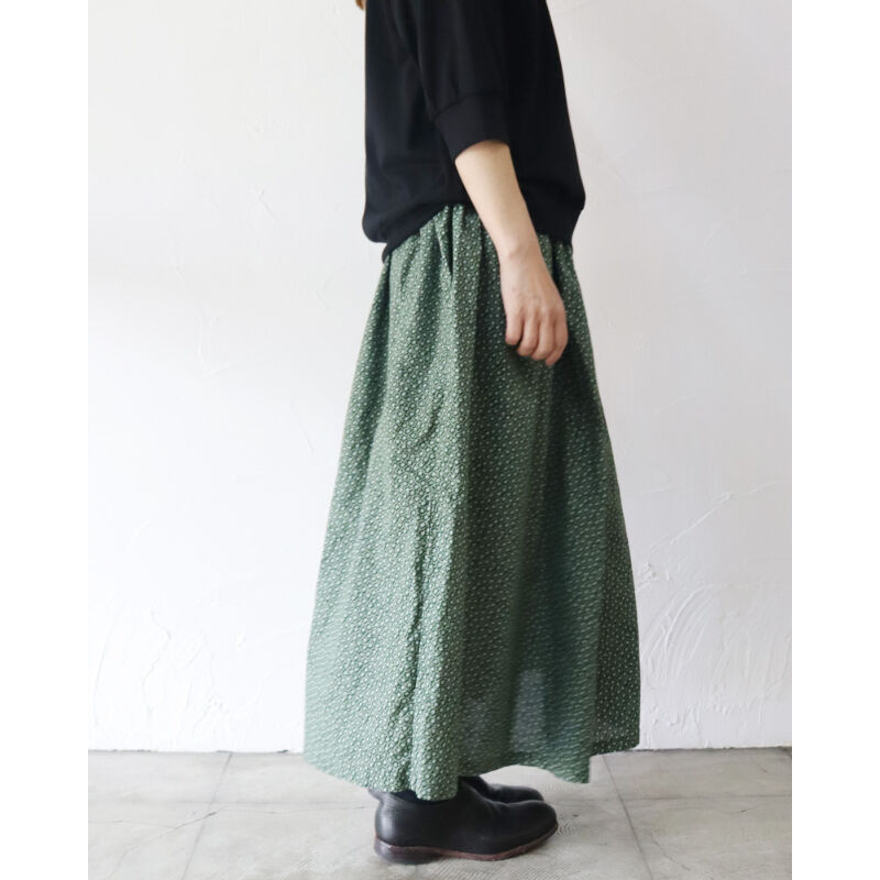 セール! homspunホームスパン小花柄プリントギャザースカート赤