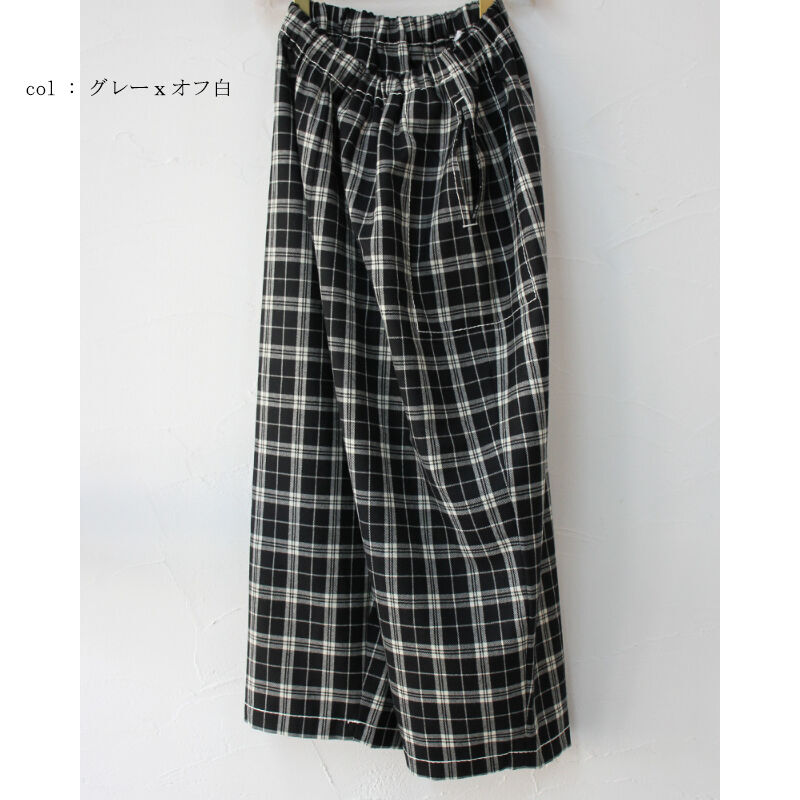 ホームスパン homspun ウールタータンチェック ギャザーパンツ