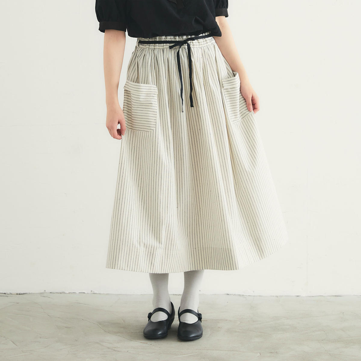 MAGALI マガリ ストライプロングスカート #ホワイト、ネイビー ...