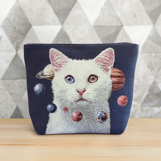 宇宙猫のジャカード織りポーチ 織おん堂
