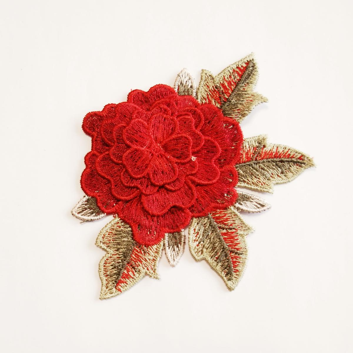 立体刺繍ワッペン 赤い花 中国 台湾 香港 アジアのかわいいもの専門店 たびすずめ
