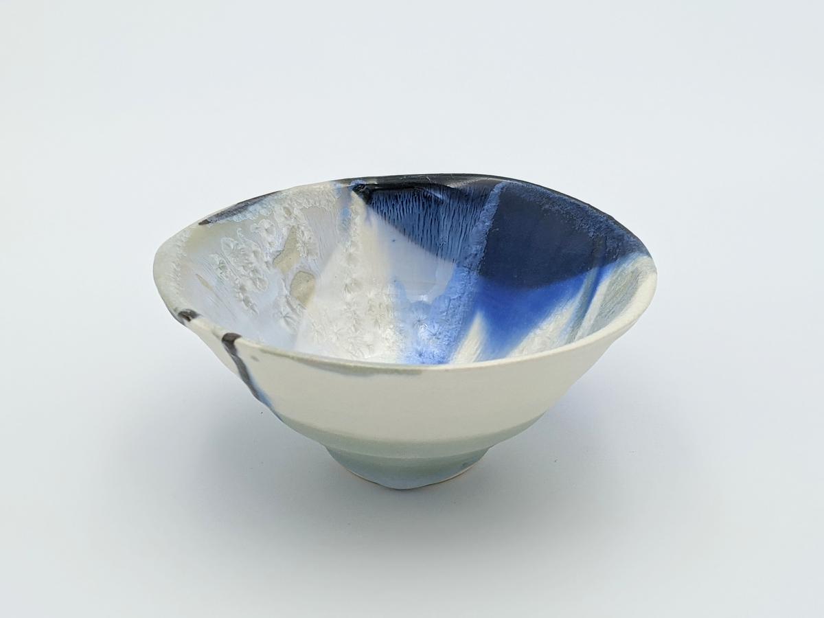 板東豊光 ☆ 白釉青掛茶碗 ☆ 共箱共布 ☆ 大雪窯 ☆ 検 板東陶