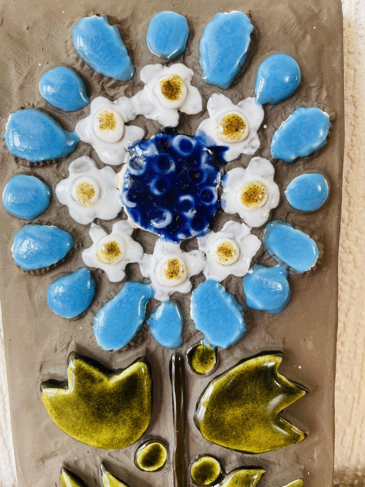 jie＊青と白の涼しげな花束＊陶板 他計2点 ジィガントフタ