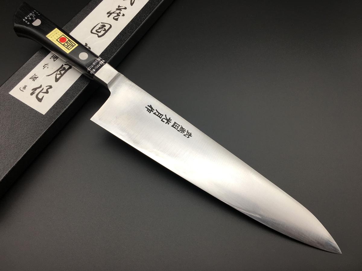 武蔵国光月作 牛刀 両刃 300mm 全鋼 溶接手仕上げ口金付き 強化パッカー