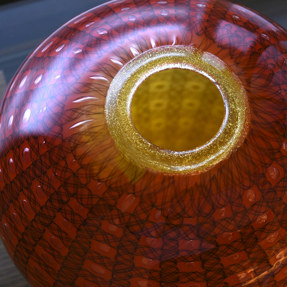 作家物☆安田泰三 Taizo Yasuda 渦巻状の気泡の模様 皿 ガラス工芸