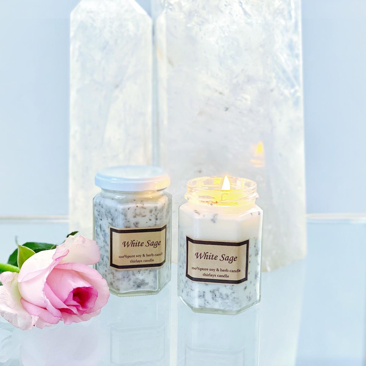 ホワイトセージの浄化キャンドル 光意識への統合 シアレス Thirlays
