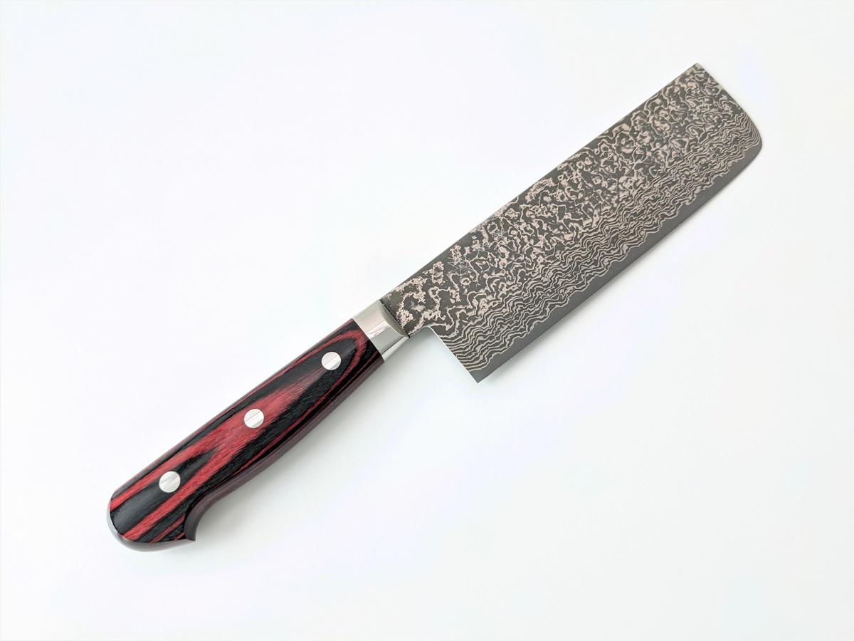 グリーン・ホワイト系 完成品♪ 日本製 VG10 ダマスカス 菜切包丁165mm