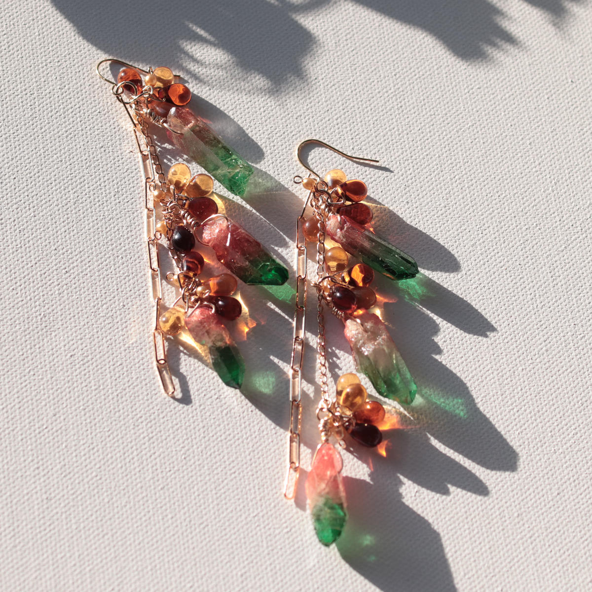 バイカラークォーツのピアスorイヤリング【オレンジ×グリーン】Ver.A