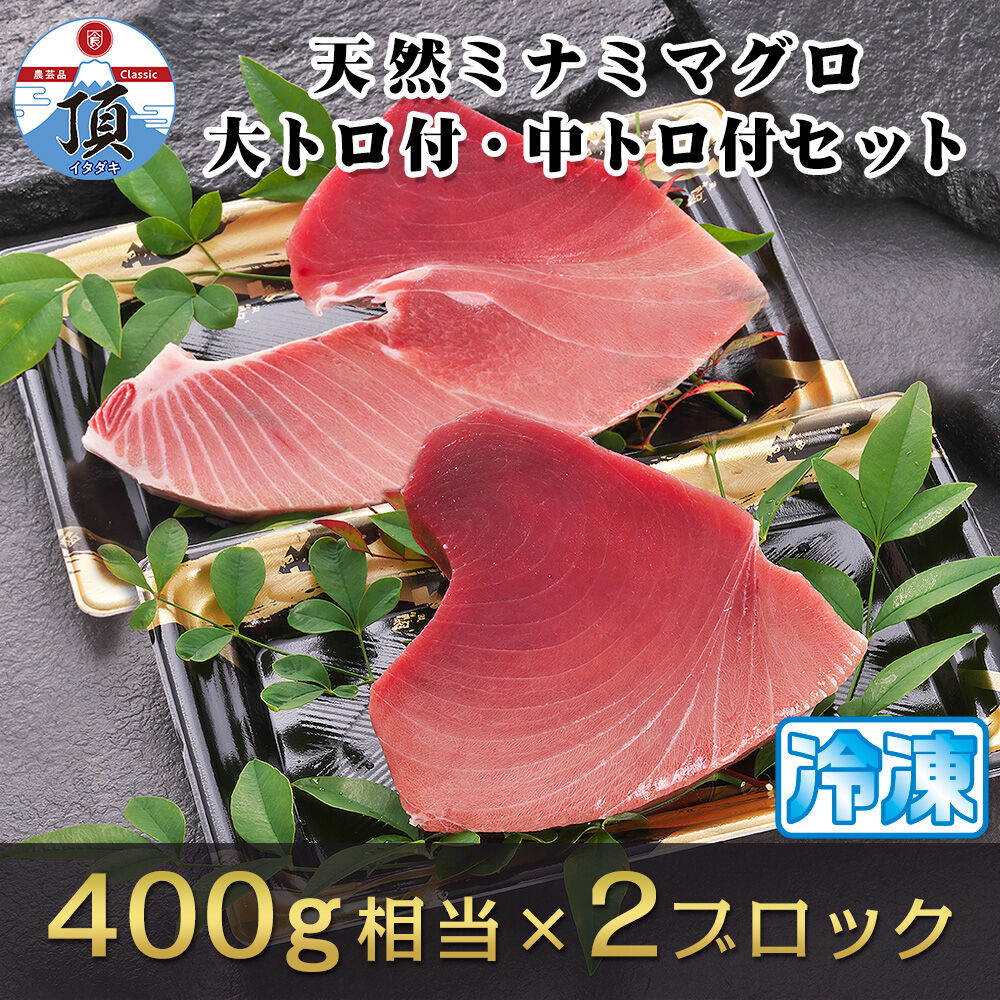 焼津ミナミマグロスキンレス 大トロ付 中トロ付セット 刺身用冷凍2ブロック400g相当 2ヶ