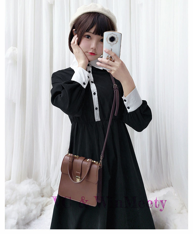公式ストア 美品 リボンが可愛いモノトーンワンピース ひざ丈ワンピース