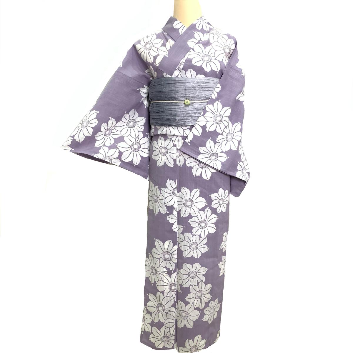 つやび 雅姫 藤紫 クレマチス 綿麻 注染 浴衣 和gen