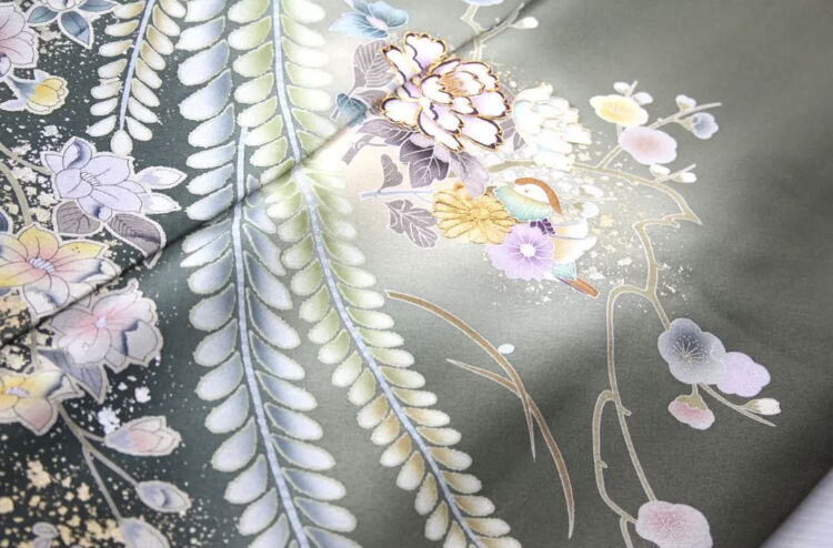 辻が花) 訪問着 鳥と金糸 金箔 銀箔 | 和ノ藤リユース