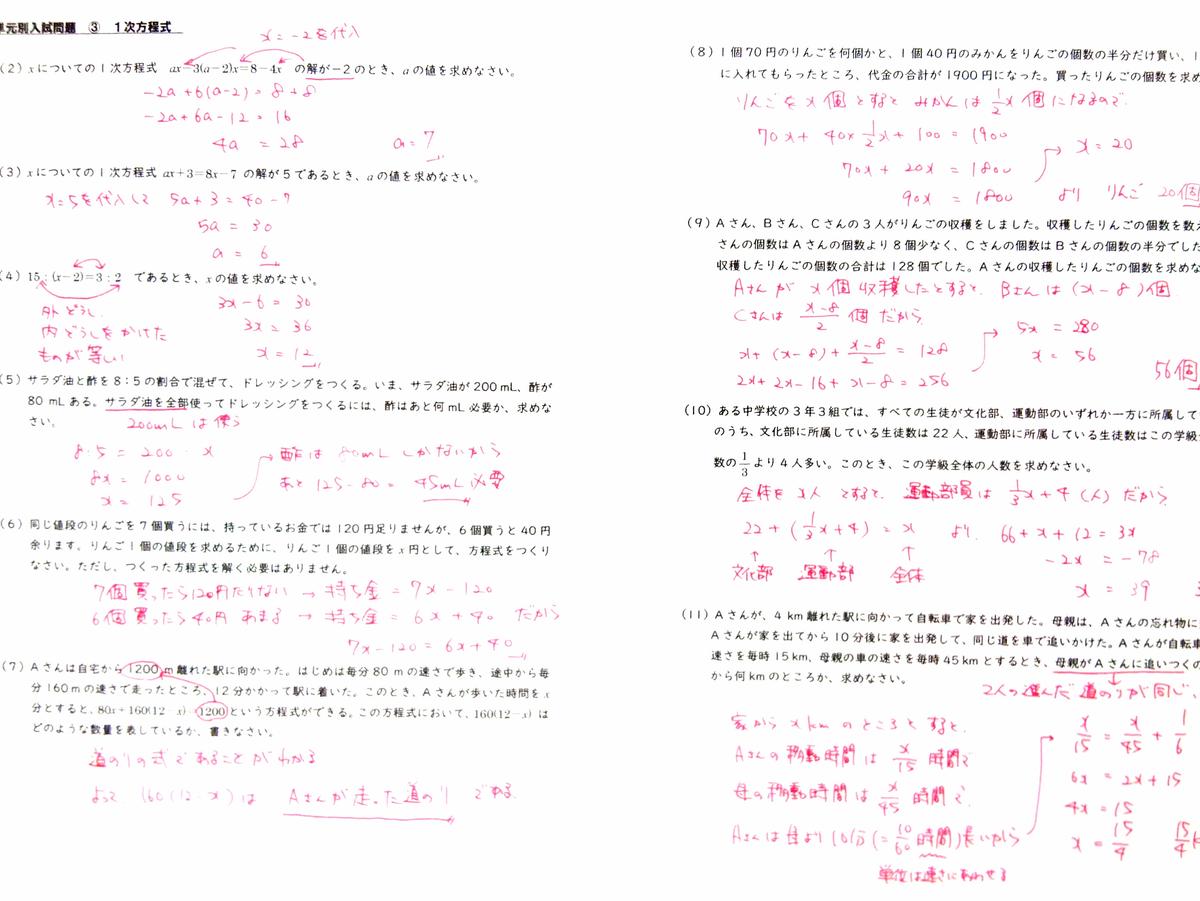 単元別入試問題 １次方程式 勿忘荘