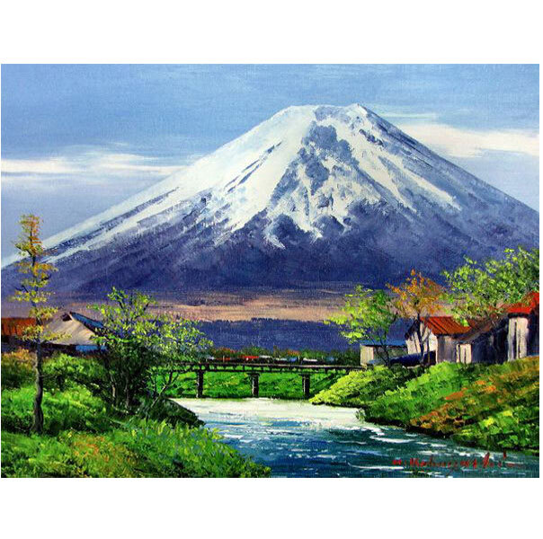 ☆ 小林幸三『忍野富士（F4号）』油彩画・油絵 風景画 桜並木 桜満開