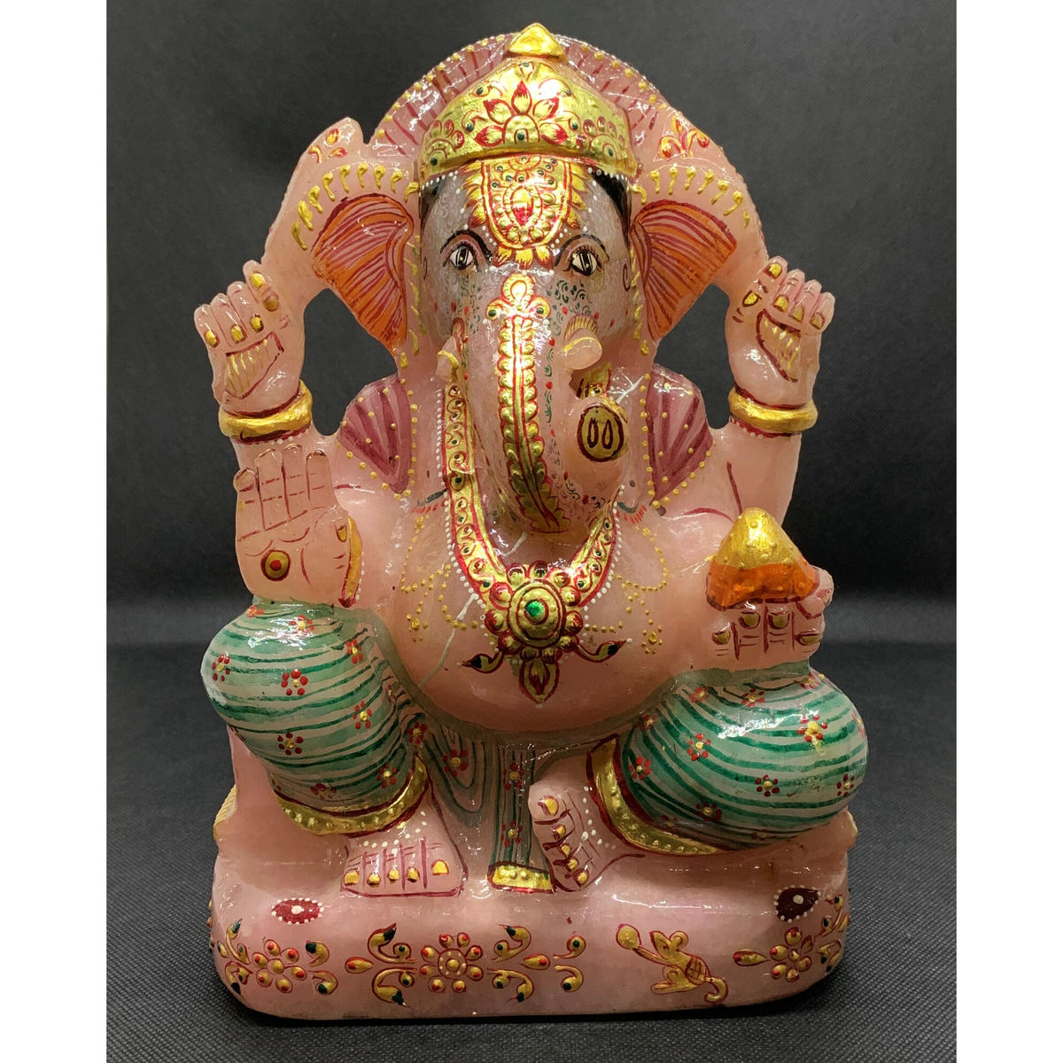 ガネーシャ ＿ローズクオーツ (彩色、105g)【天然石】インドの神様