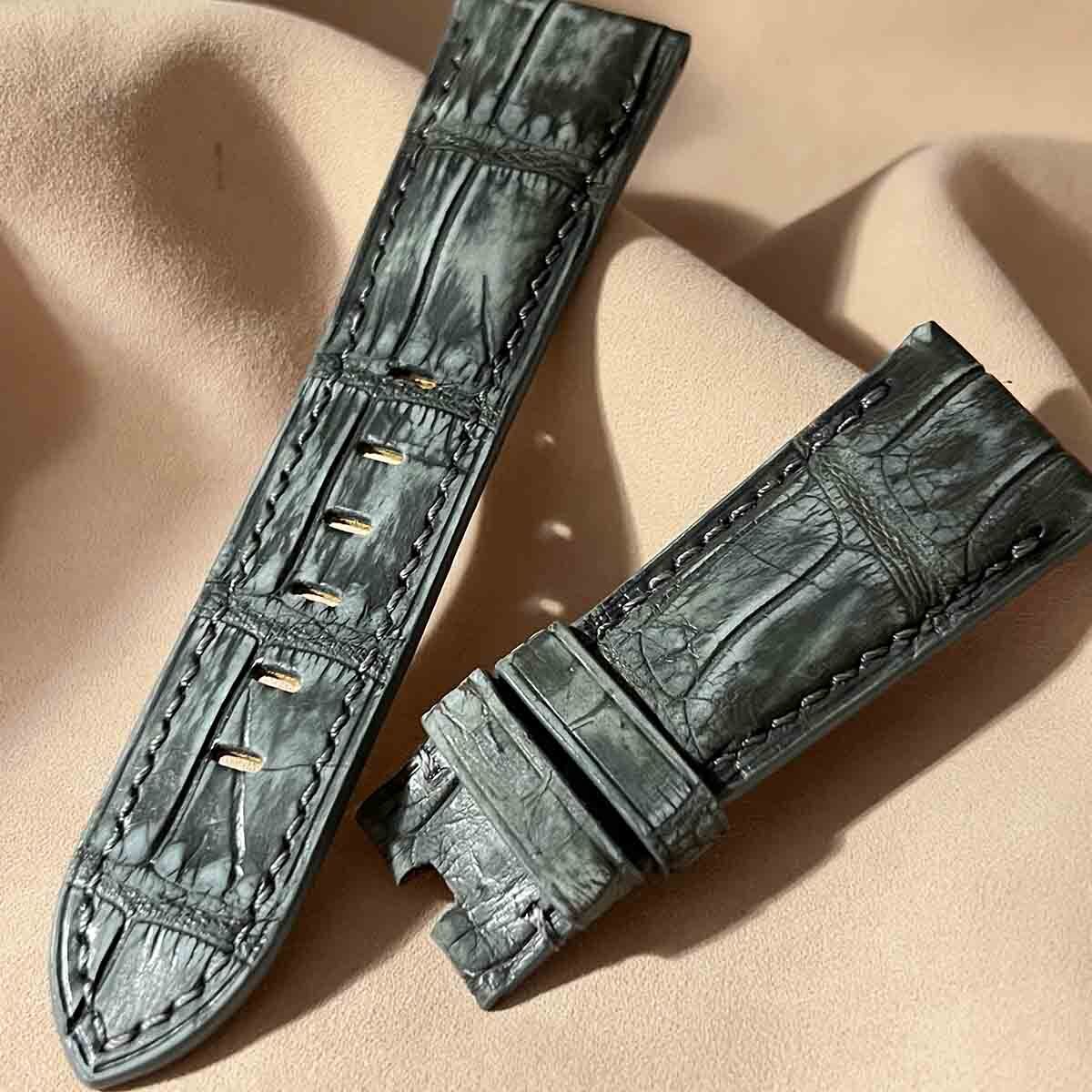 cro-965 クロコダイル レザー 腕時計 ベルト ヌバックグレー (ラグ幅26 mm - バックル幅22 mm)