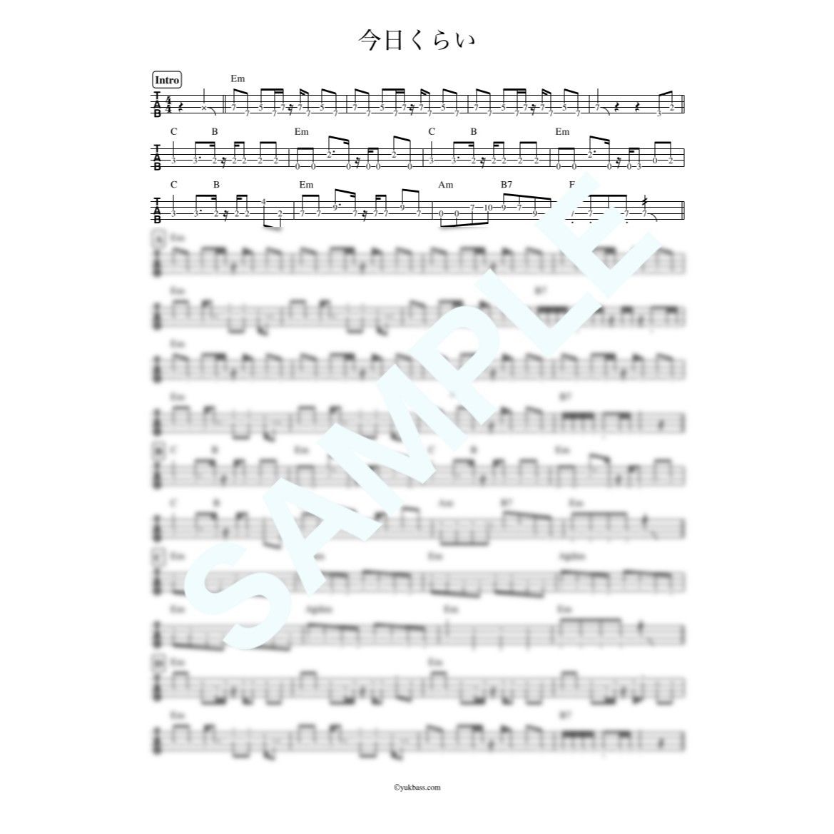 今日くらい ゲーム実況者わくわくバンド ベース タブ譜 Bass Score