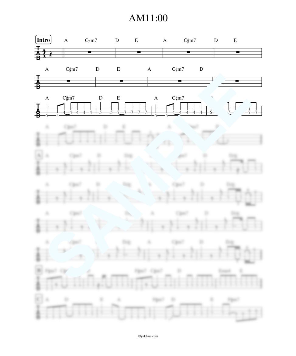 Am11 00 Hy ベース タブ譜 Bass Score