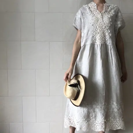 Ito-hari. official 一番ちょうどいい リネン ワンピース アイボリー オフ オフシロ キナリ ロングワンピース