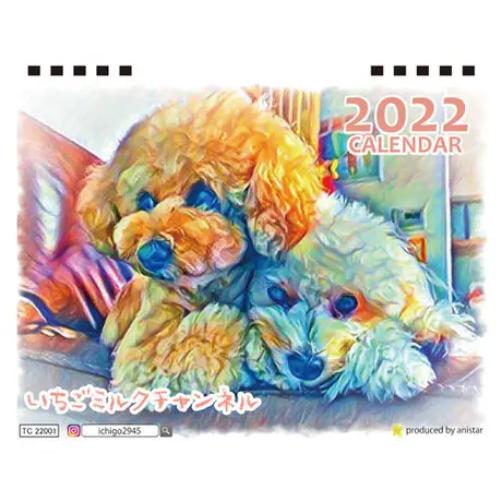 予約販売 トイプードル いちご ミルク 22年 卓上 カレンダー Tc