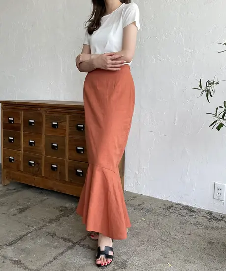 ブラウン系,M贅沢品 Ermé (Erme Satin flare long skirt)値下げ ロング