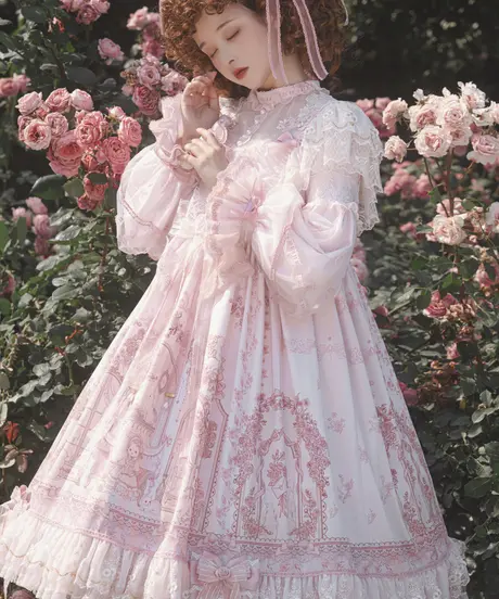 Roses on the Roof ~ロリィタ&クラシック 即納対応 グリーン 緑 ロリィタ ドレス ワンピース ローズ バラ cage rose ひざ丈ワンピース