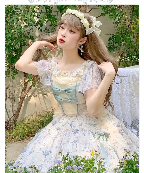 Roses on the Roof ~ロリィタ&クラシック 即納対応 グリーン 緑 ロリィタ ドレス ワンピース ローズ バラ cage rose ひざ丈ワンピース