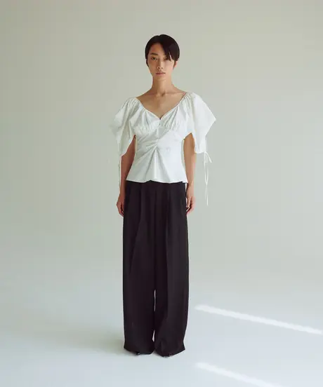 カーキ×インディゴ FETICO MUTTON SLEEVE TULLE BLOUSE サイズ2