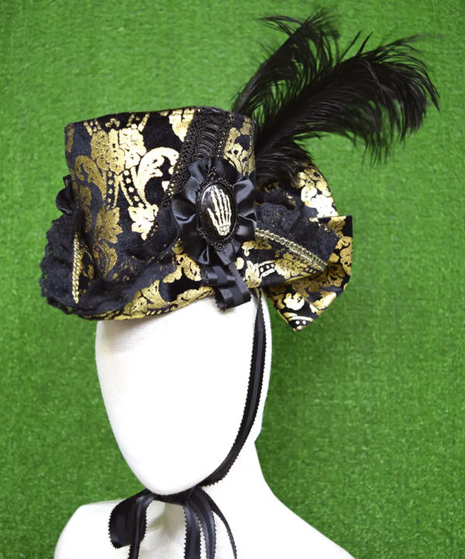 Kki 2219 ゴールドベロアと髑髏のトライブリムミドルドールhat 危機裸裸商店we