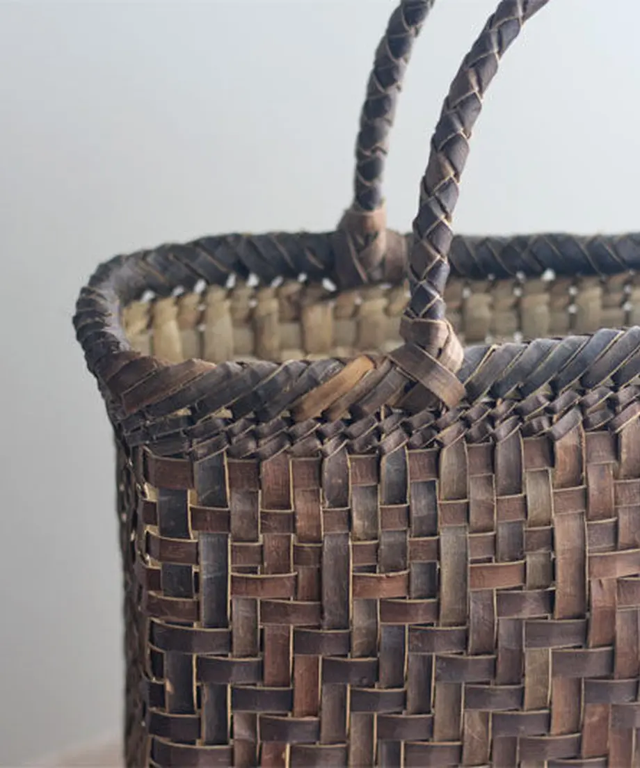 さわくるみ籠 バック 柿渋ジャム巾着 天然布 さわくるみ籠 バック 柿渋ジャム巾着 天然布 おしゃれな「かごバッグ