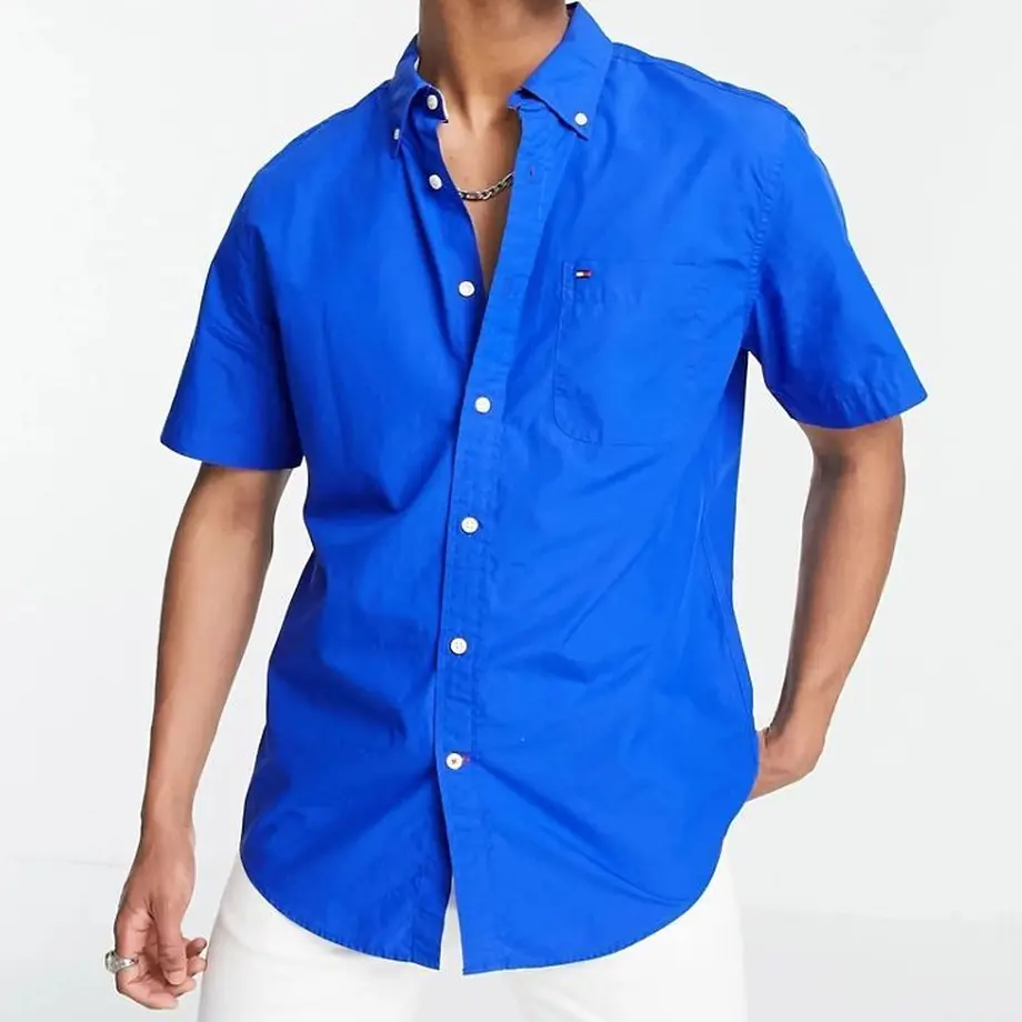 USAモデル TOMMY HILFIGER トミーヒルフィガー 半袖 ボタンダウンシャツ 青