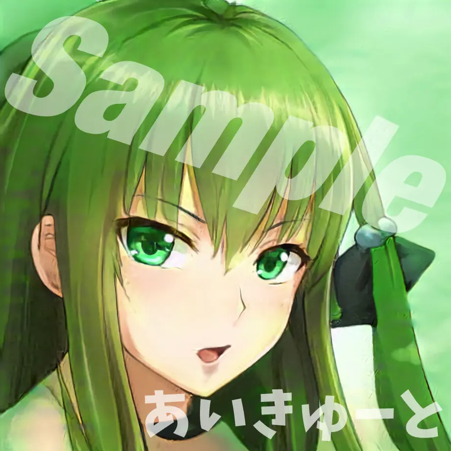 著作権フリー女の子かわいいアイコン かっこいい クール 緑髪 ロングヘア Sns用イラスト