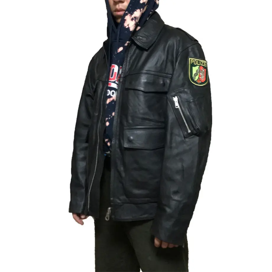 【USED】GERMAN POLICE LEATHER JACKET BLACK KONBINI