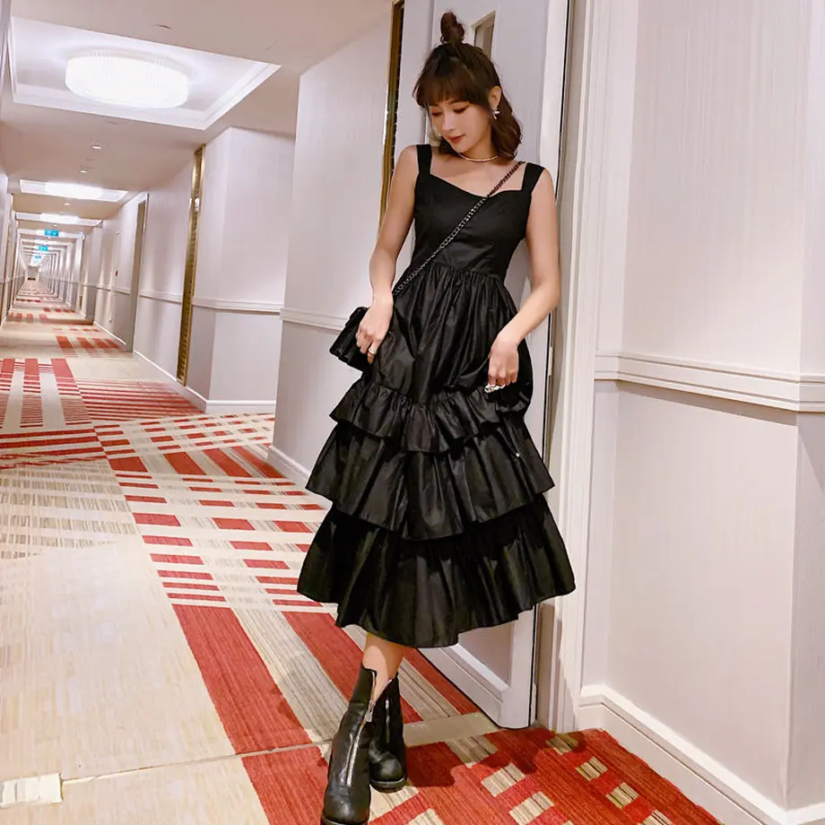ワンピース 夏の大人可愛いティアードスカートのキャミワンピ Hdfks 韓国フ