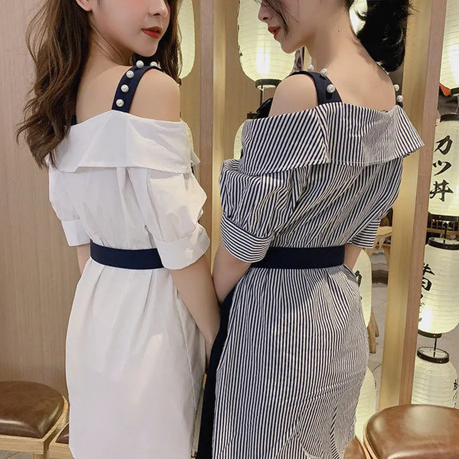 ワンピース バイカラーアシンメトリーなオルチャンシャツワンピ Hdfks 韓国