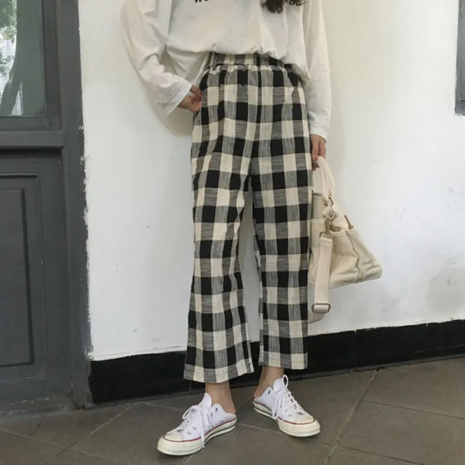チェックパンツ 9分丈 すんごく可愛い韓国ファッションチェック柄 Hdfks