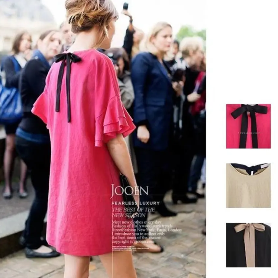 ワンピース カラー豊富 コットン流行の形 バックリボンも可愛いノースリーブワンピ Hdfks