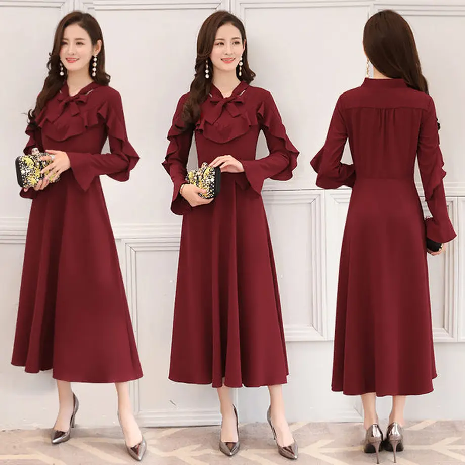 ワンピース 韓国ドレス フリルが可愛いおしとやかな上品ワンピース Hdfks