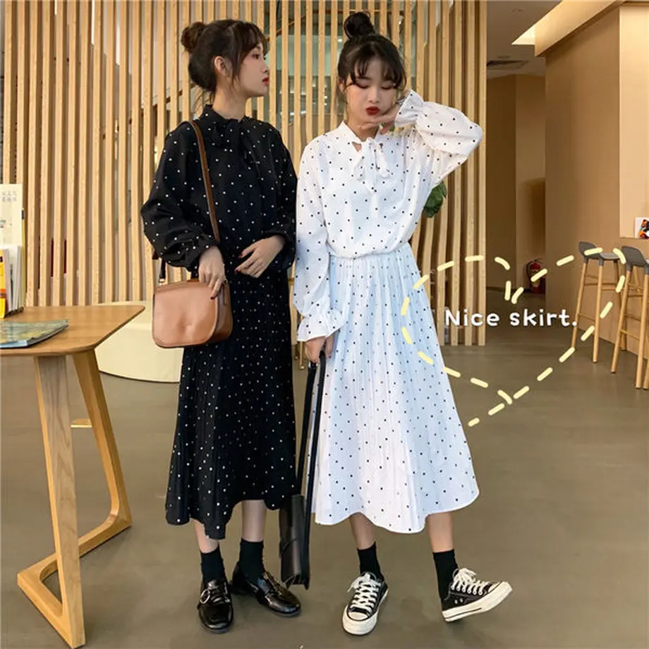 ワンピース 襟元可愛い韓国ファッションの双子コーデドットワンピース Hdfks ワンピース 襟元可愛い韓国ファッションの双子コーデドットワンピース Hdfks