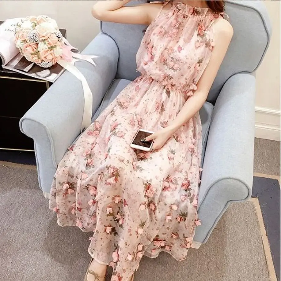 ワンピース バラのお花がとっても可愛いすぎるノースリーブロングワンピ Hdfks