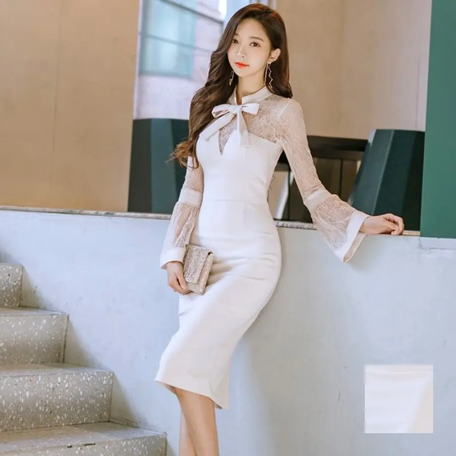 ワンピース とにかく清楚にいくならこれ 腕シースルーなタイトワンピース Hdfks