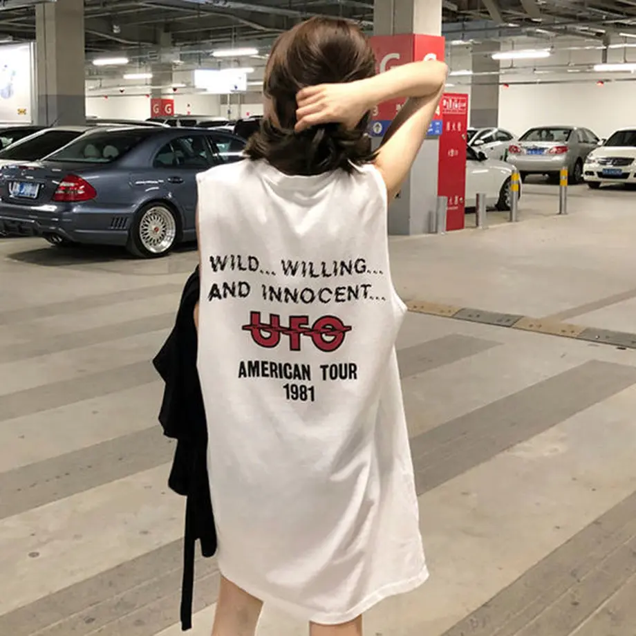 ワンピース スポーティーなノースリーブストリート系tシャツワンピ Hdfks