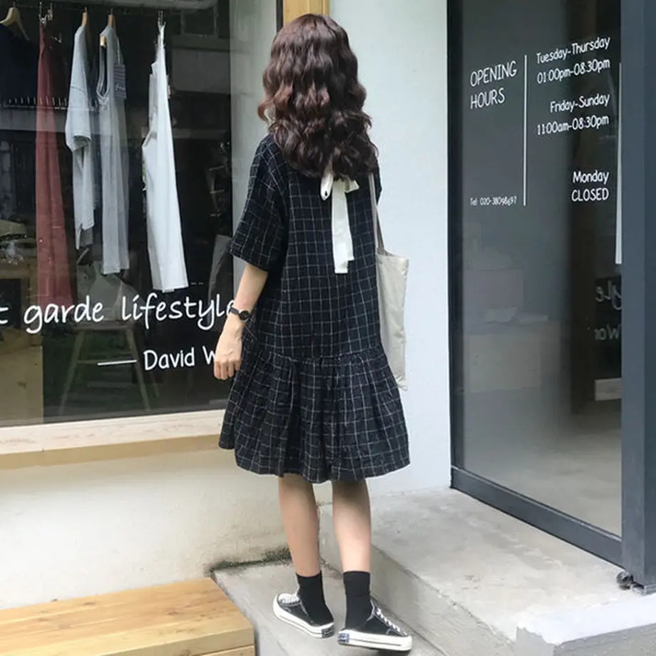 ワンピース バックリボンが可愛いチェック柄の韓国オルチャンワンピース Hdfks ワンピース バックリボンが可愛いチェック柄の韓国オルチャンワンピース Hdfks